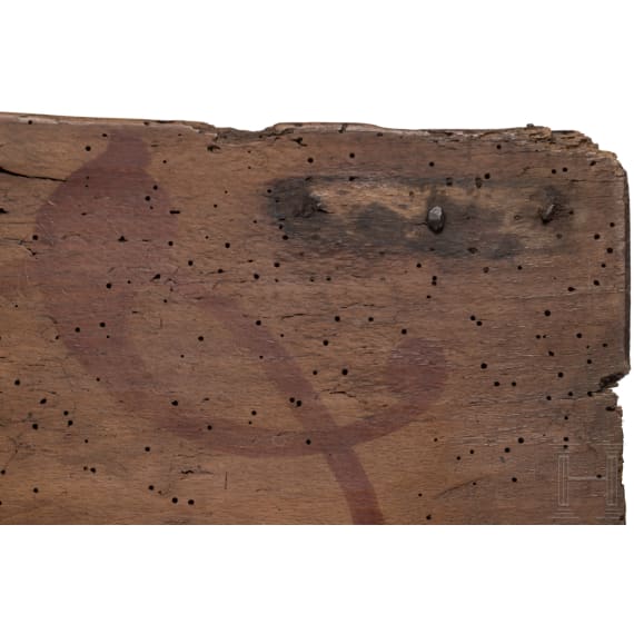 Bemalter Holzdeckel einer gotischen Truhe, Tirol, 14. Jhdt.