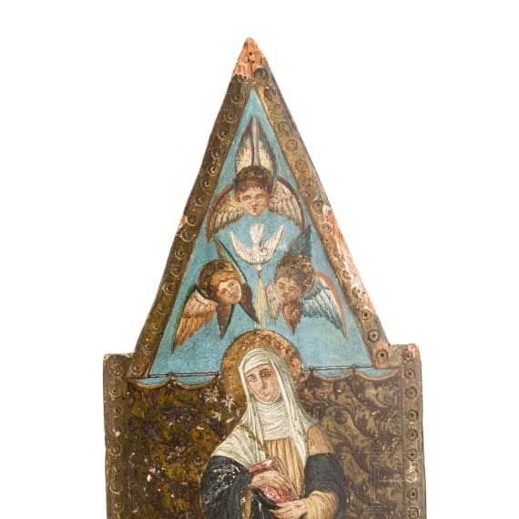 Kleines Tafelbild mit der Hl. Katharina von Siena, toskanisch, Mitte 15. Jhdt.