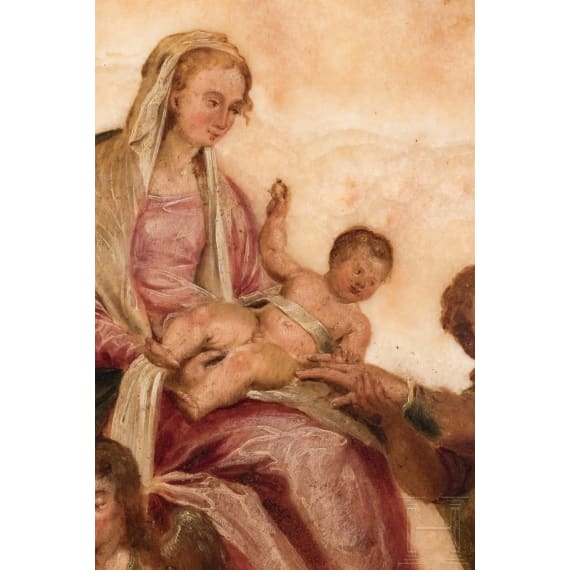Die mystische Verm&auml;hlung der Hl. Katharina auf Marmortafel, fl&auml;misch, um 1620