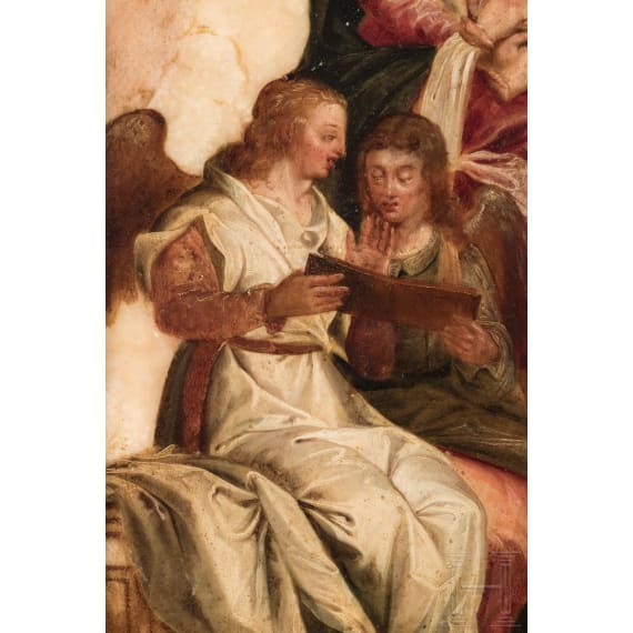 Die mystische Verm&auml;hlung der Hl. Katharina auf Marmortafel, fl&auml;misch, um 1620
