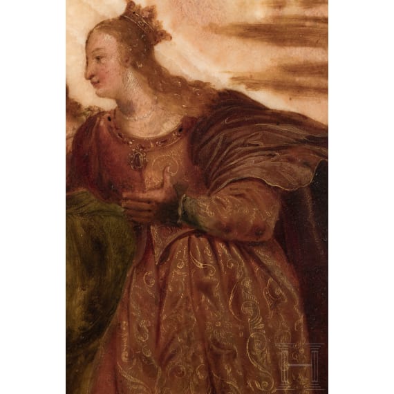 Die mystische Verm&auml;hlung der Hl. Katharina auf Marmortafel, fl&auml;misch, um 1620