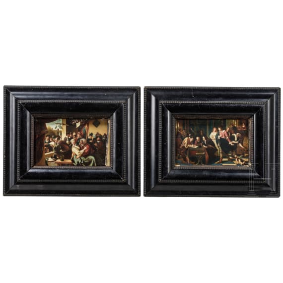Ein Paar kleine Genrebilder in der Art des Jan Steen, fl&auml;misch, 19. Jhdt.