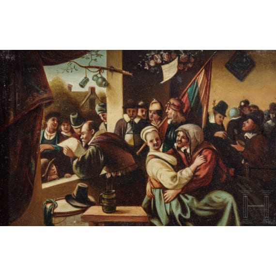 Ein Paar kleine Genrebilder in der Art des Jan Steen, fl&auml;misch, 19. Jhdt.