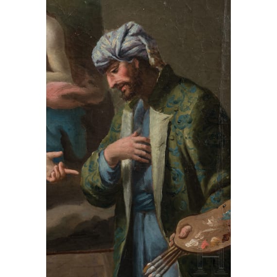 Alexander der Gro&szlig;e und Kampaspe im Atelier des Apelles, &Ouml;l/Leinwand, Frankreich, 18. Jhdt.