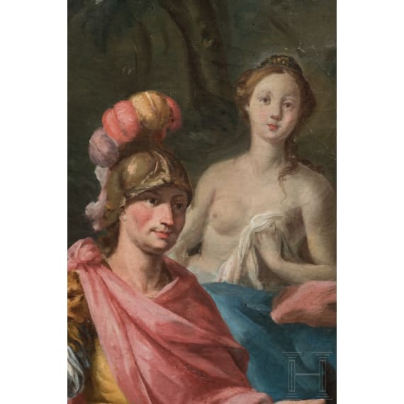 Alexander der Gro&szlig;e und Kampaspe im Atelier des Apelles, &Ouml;l/Leinwand, Frankreich, 18. Jhdt.