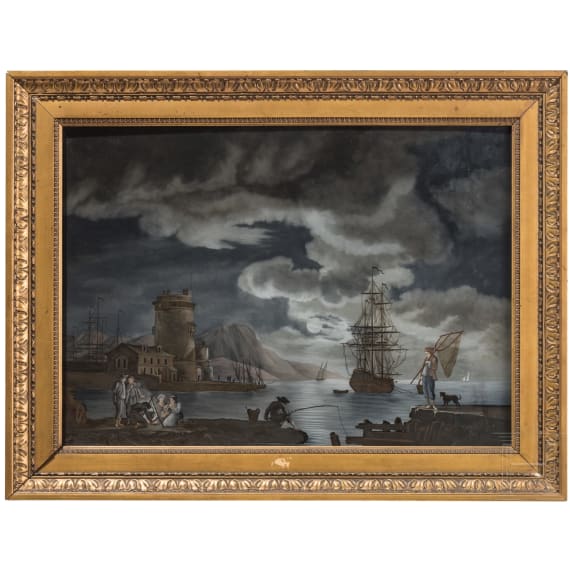 Hinterglasbild "Abendstimmung", Niederlande, 1. H&auml;lfte 18. Jhdt.