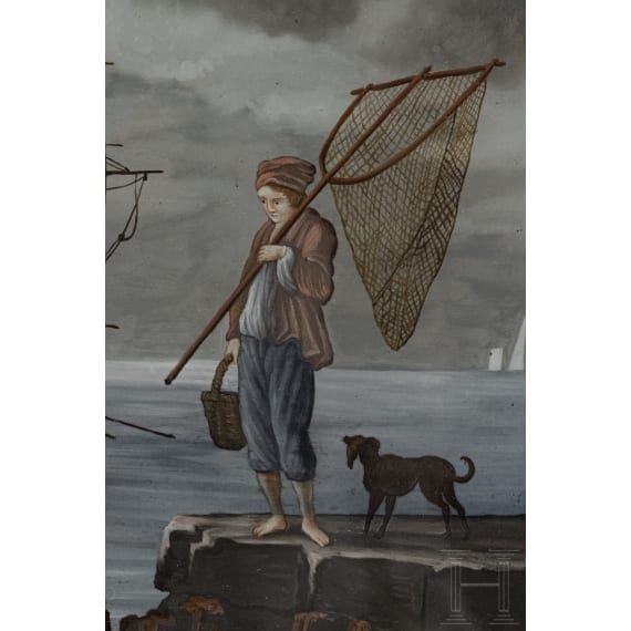Hinterglasbild "Abendstimmung", Niederlande, 1. H&auml;lfte 18. Jhdt.