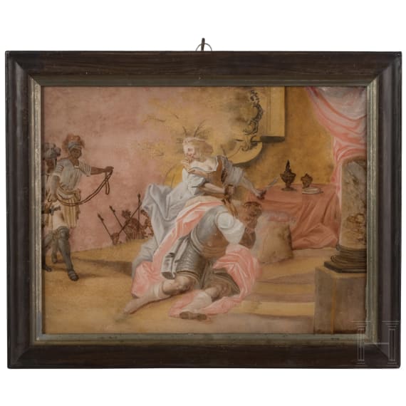 Hinterglasbild Delila (Dalila) und Samson, Augsburg, 18. Jhdt.