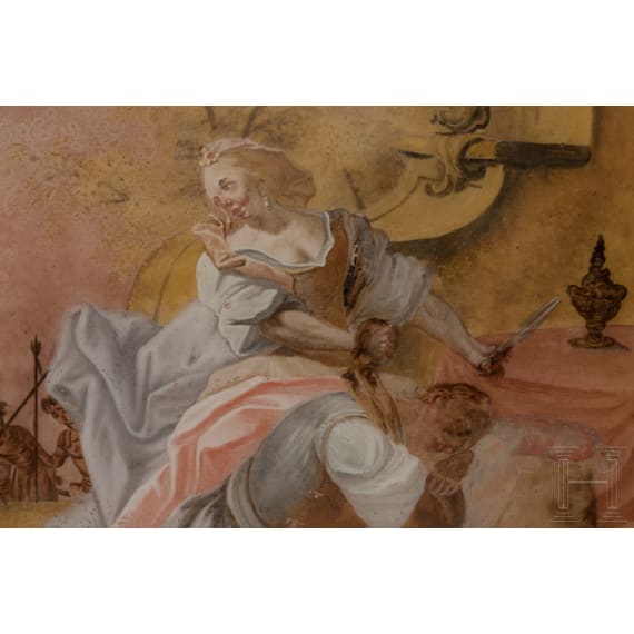Hinterglasbild Delila (Dalila) und Samson, Augsburg, 18. Jhdt.