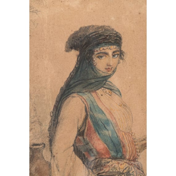 Eug&egrave;ne Romain van Maldeghem, "Femme druse" (Drusisches M&auml;dchen), Niederlande, datiert 1843
