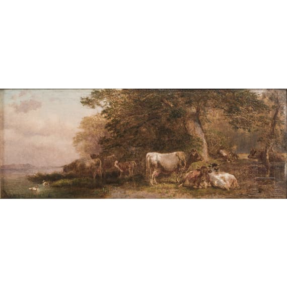 Johann Friedrich Voltz - K&uuml;he am Waldrand, deutsch, datiert 1876