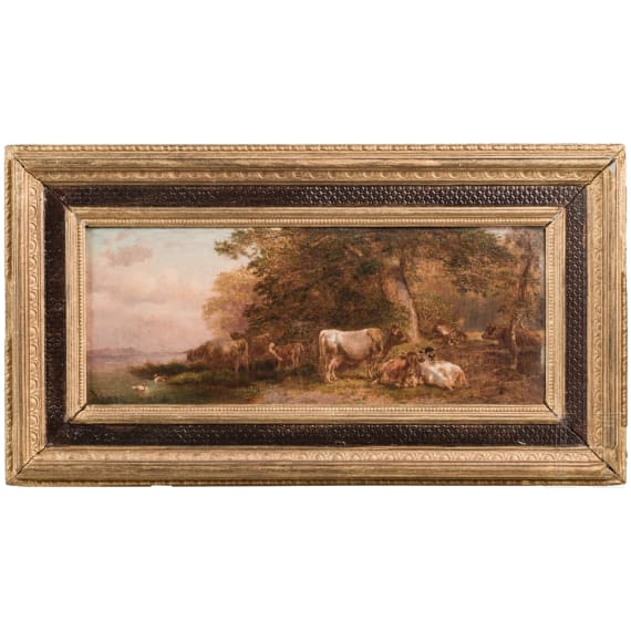 Johann Friedrich Voltz - K&uuml;he am Waldrand, deutsch, datiert 1876