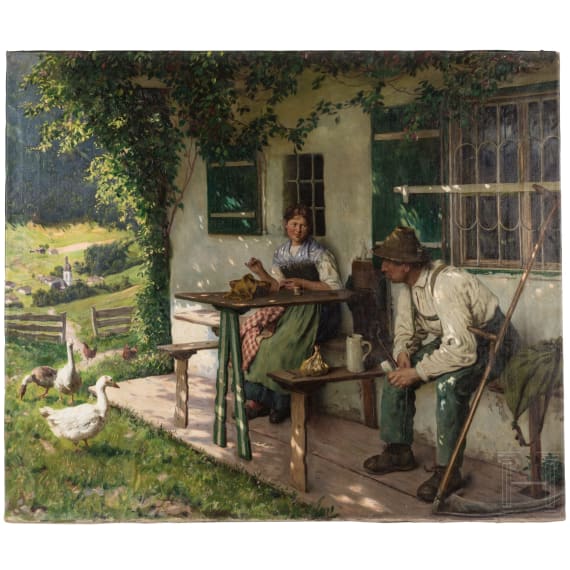 Emil Rau, "Rast vor der Almstube", M&uuml;nchen, um 1900