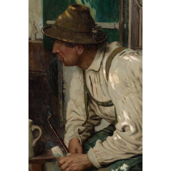 Emil Rau, "Rast vor der Almstube", M&uuml;nchen, um 1900