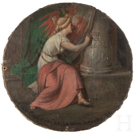 Ferdinand Maass (1837 - 1902), Sch&uuml;tzenscheibe mit Nationalallegorie, Tirol, datiert 1898