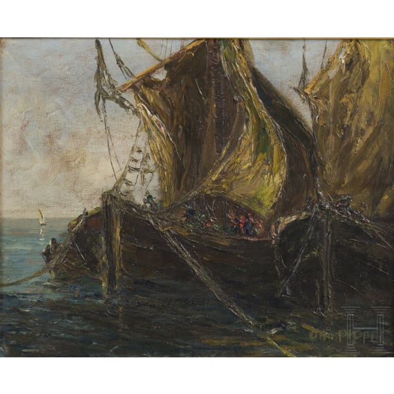 Otto Pippel - Im Fischerhafen, deutsch, 1. H&auml;lfte 20. Jhdt.