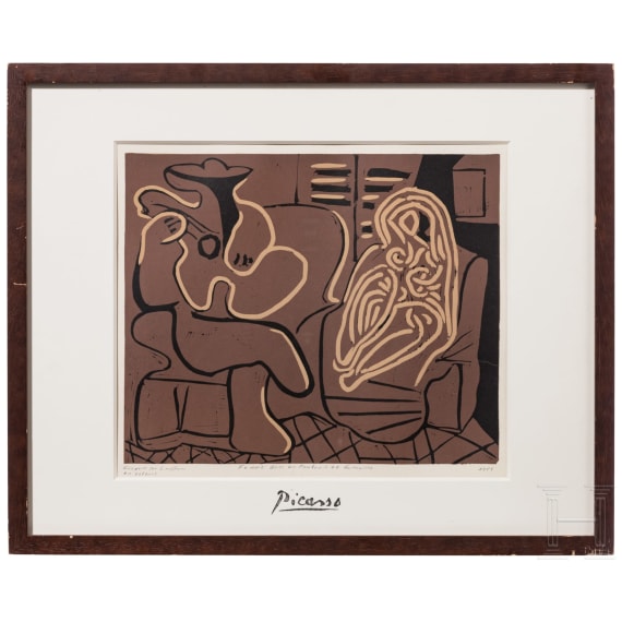 Nach Pablo Picasso, "Femme dans un Fauteuil et Guitariste", Linolschnitt, Frankreich, 2. H&auml;lfte 20. Jhdt.