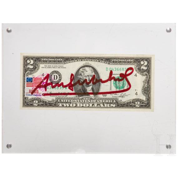 Zwei-Dollar-Schein, signiert "Andy Warhol", 1976