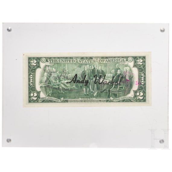 Zwei-Dollar-Schein, signiert "Andy Warhol", 1976