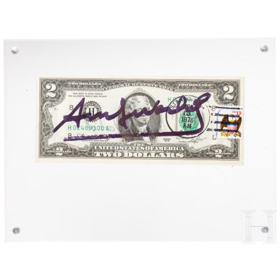 Zwei-Dollar-Schein, signiert "Andy Warhol", 1976