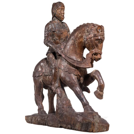 Seltene Skulptur eines sp&auml;tgotischen Ritters, Niederrhein, um 1500