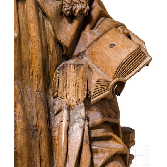 Skulptur eines thronenden Bischofs, rheinl&auml;ndisch, 1. H&auml;lfte 16. Jhdt.