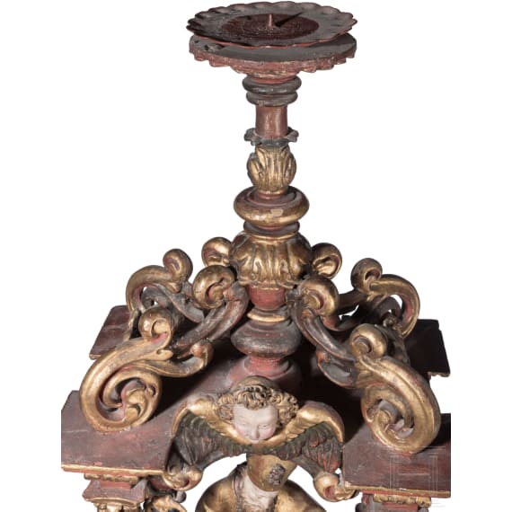 Bedeutende Prozessionsstange mit Hl. Nikolaus, s&uuml;ddeutsch, um 1680