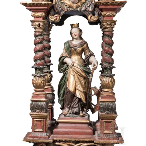 Bedeutende Prozessionsstange mit Hl. Katharina, s&uuml;ddeutsch, um 1680