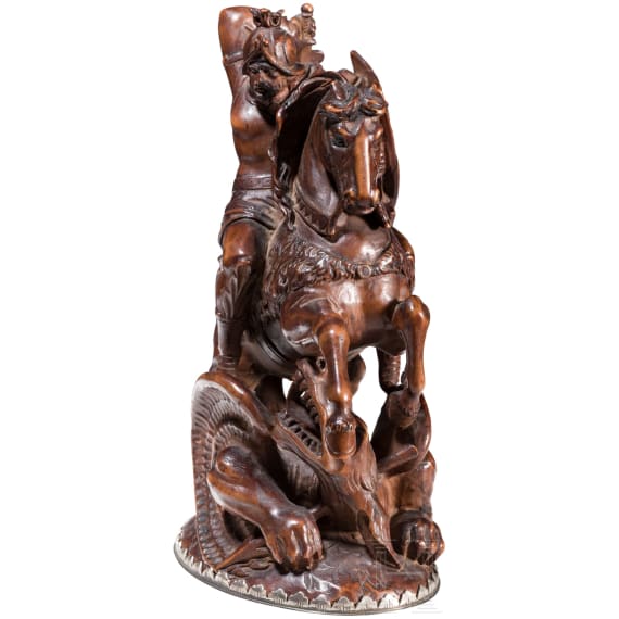 Geschnitzte Buchsbaum-Skulptur des Heiligen Georg, deutsch, 19. Jhdt.