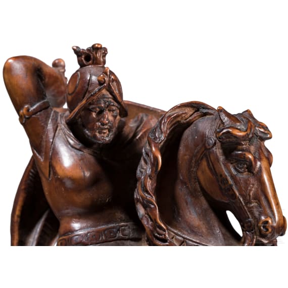 Geschnitzte Buchsbaum-Skulptur des Heiligen Georg, deutsch, 19. Jhdt.