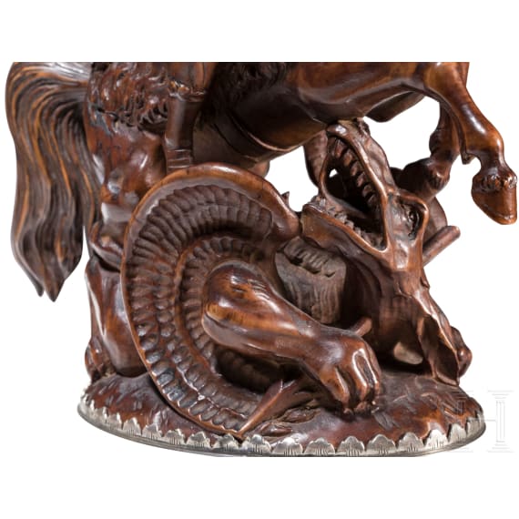 Geschnitzte Buchsbaum-Skulptur des Heiligen Georg, deutsch, 19. Jhdt.