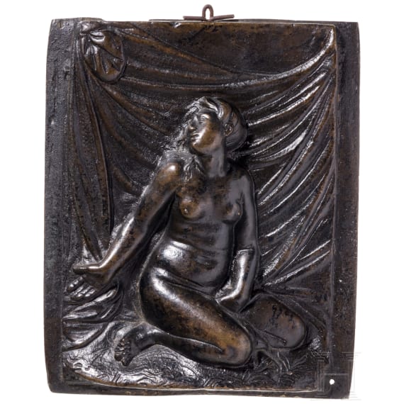 Kleine Bronzetafel mit weiblichem Akt, fl&auml;misch, 1. H&auml;lfte 17. Jhdt.