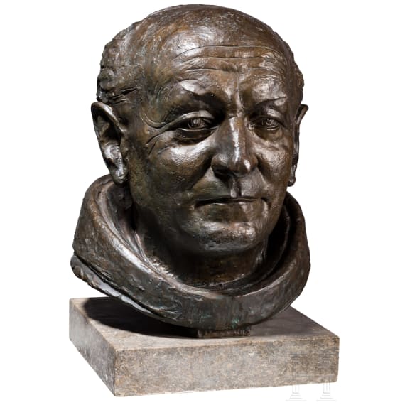 Bronzener Portraitkopf des Papstes Paul VI., M&uuml;nchen, 2. H&auml;lfte 20. Jhdt.