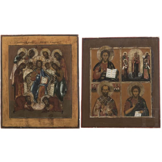 Deesis- und Vierfelderikone, Russland, 19. Jhdt.