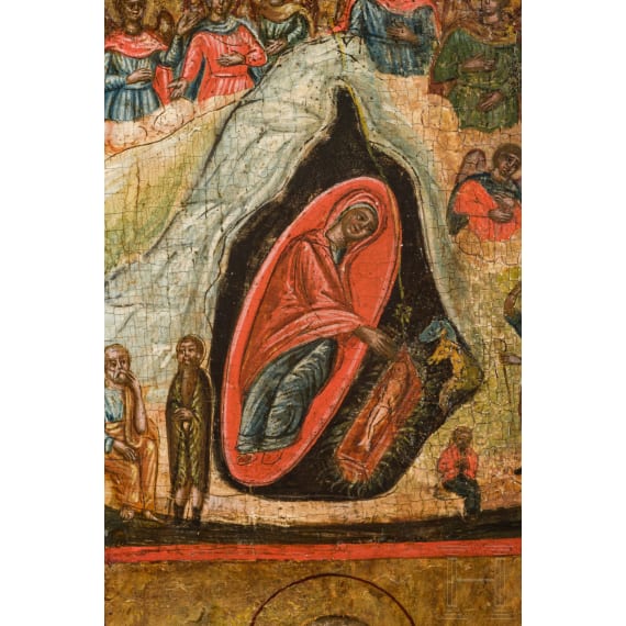 Vierfelderikone mit der Geburt und Taufe Christi, Griechenland, 19. Jhdt.