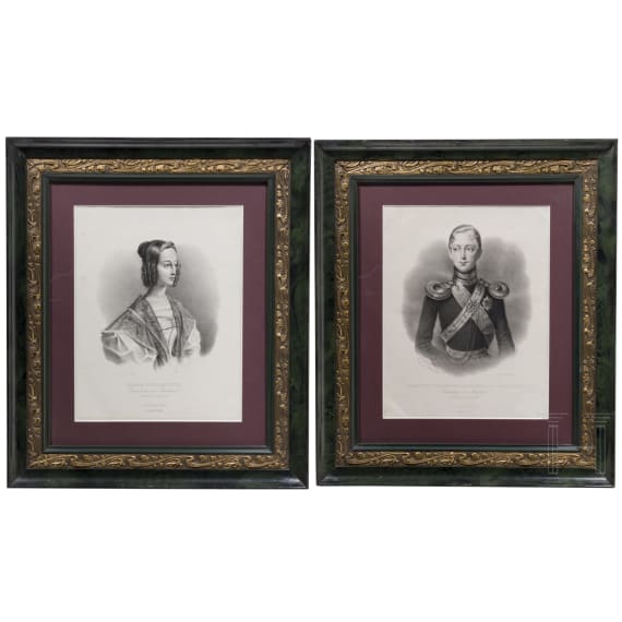 Zwei Portraits - Gro&szlig;f&uuml;rst Cesarewitsch Alexander Nikolaevitch, Thronfolger von Russland, sowie Gro&szlig;f&uuml;rstin Maria Nikolaevna, Pr&auml;sidentin der Kaiserlich-Russischen Kunstakademie