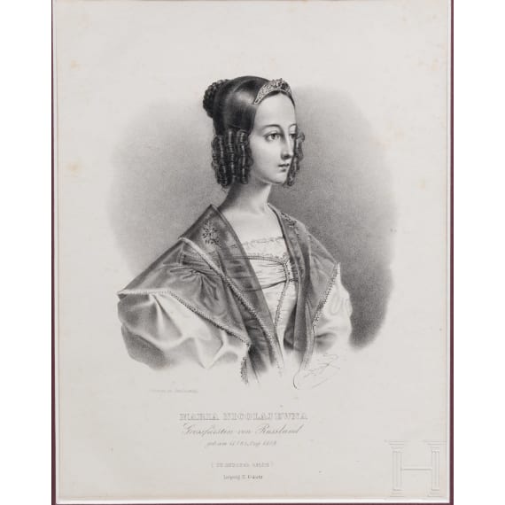 Zwei Portraits - Gro&szlig;f&uuml;rst Cesarewitsch Alexander Nikolaevitch, Thronfolger von Russland, sowie Gro&szlig;f&uuml;rstin Maria Nikolaevna, Pr&auml;sidentin der Kaiserlich-Russischen Kunstakademie