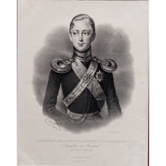 Zwei Portraits - Gro&szlig;f&uuml;rst Cesarewitsch Alexander Nikolaevitch, Thronfolger von Russland, sowie Gro&szlig;f&uuml;rstin Maria Nikolaevna, Pr&auml;sidentin der Kaiserlich-Russischen Kunstakademie