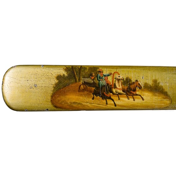 Zwei Lack-Papiermesser mit Sommer- und Wintertroika, Russland, Ende 19. Jhdt.