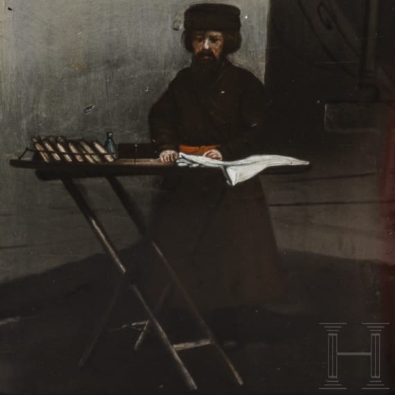 Lack-Zigarrenetui und Ei mit Kreml-Ansicht, Russland, Danilowo, Fabrik Aleksandr Lukutin, 1863-76 und Russland, um 1900
