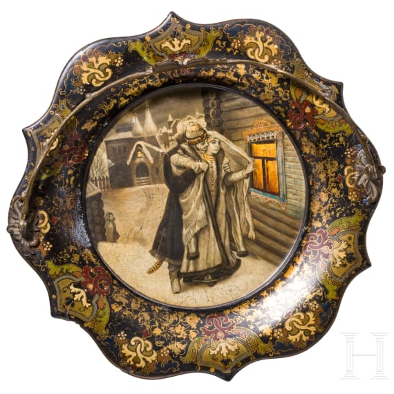 Seltener Lack-Servierteller, Russland, Danilowo, Fabrik Nikoaj Lukutin, 1876 - 1882