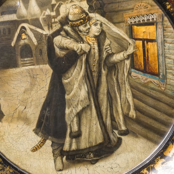 Seltener Lack-Servierteller, Russland, Danilowo, Fabrik Nikoaj Lukutin, 1876 - 1882