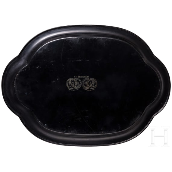Gro&szlig;es Lacktablett mit b&auml;uerlicher Abschiedsszene, Russland, Ostaschkowo, Werkstatt Osip F. Wischnjakow mit S&ouml;hnen, 1885 - 1887
