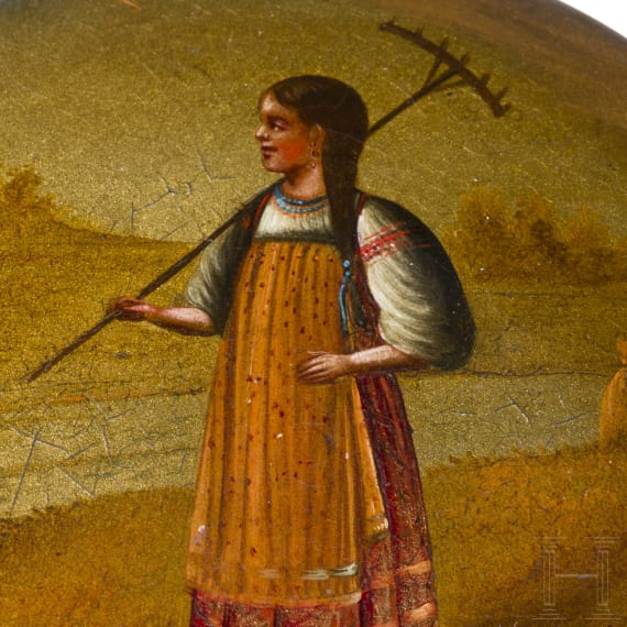 Lacktabatiere mit B&auml;uerin, Russland, Ostaschkowo, Werkstatt Osip F. Wischnjakow mit S&ouml;hnen, 1882 - 1885