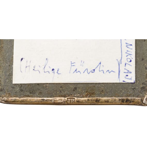 Miniaturikone mit Silberoklad, Silberanh&auml;nger und sechs Bronzeikonen, Russland, 18. (eine) - 20. Jhdt.