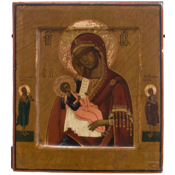 Kleine Ikone mit der Gottesmutter "Lindere meinen Kummer", Russland, 19. Jhdt.