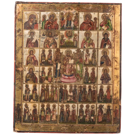 Gro&szlig;e Mehrfelderikone mit Christus als Hohepriester (K&ouml;nig der K&ouml;nige), Russland, Wetka, sp&auml;tes 19. Jhdt.