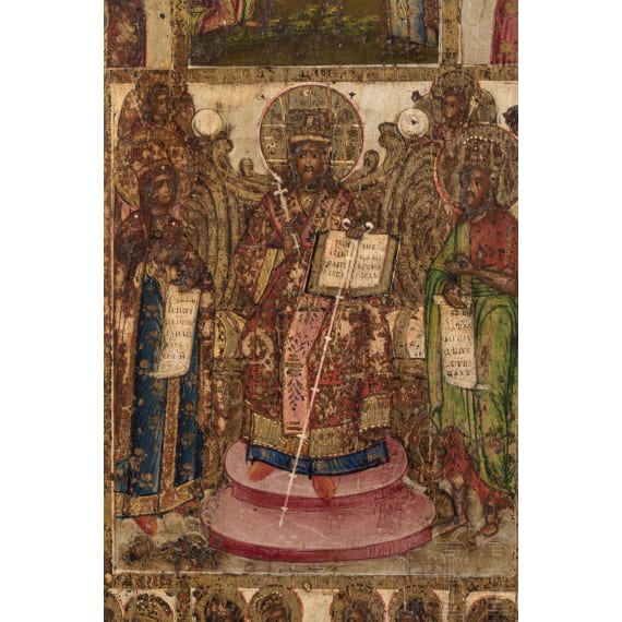 Gro&szlig;e Mehrfelderikone mit Christus als Hohepriester (K&ouml;nig der K&ouml;nige), Russland, Wetka, sp&auml;tes 19. Jhdt.