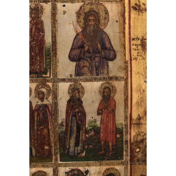 Gro&szlig;e Mehrfelderikone mit Christus als Hohepriester (K&ouml;nig der K&ouml;nige), Russland, Wetka, sp&auml;tes 19. Jhdt.