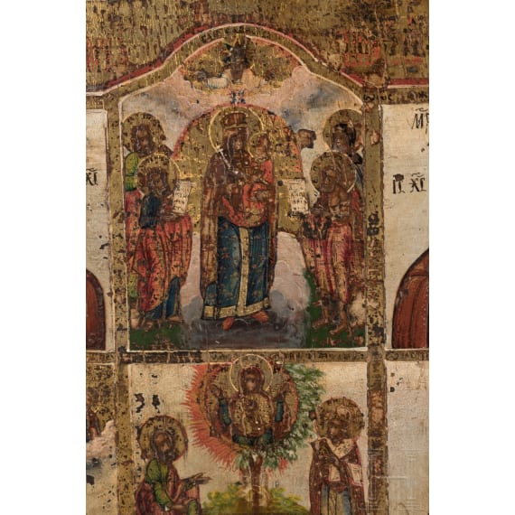 Gro&szlig;e Mehrfelderikone mit Christus als Hohepriester (K&ouml;nig der K&ouml;nige), Russland, Wetka, sp&auml;tes 19. Jhdt.